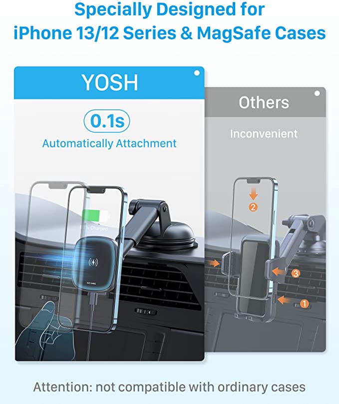YOSH MagSafe Wireless Charger Dashboard Car Phone Holder