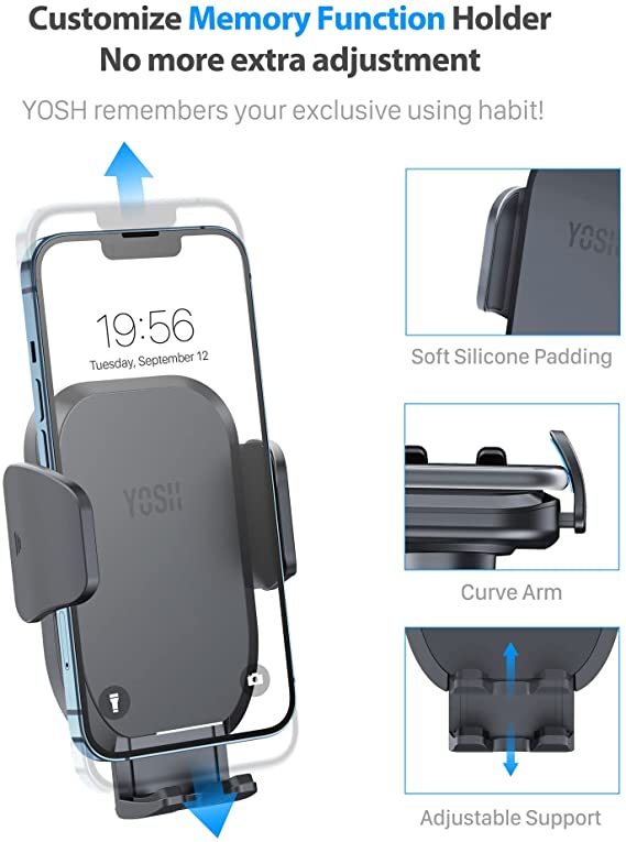 YOSH Car Phone Holder Air Vent, Car Phone Mount with Ultra-Stable Hook & Overload Alert, 360° Rotation Phone Holder for Car Mount Cradle for iPhone 13 12 11 Pro max XS XR Samsung S22 Ultra S20 Huawei