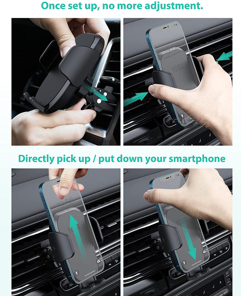YOSH Car Phone Holder, 2023 Air Vent Phone Holder for Cars, Mobile Car Phone Mount Memory Function for Vent with Stable Clips for iPhone 14 13 12 Pro Max Samsung S23 S22 S21 Ultra Huawei